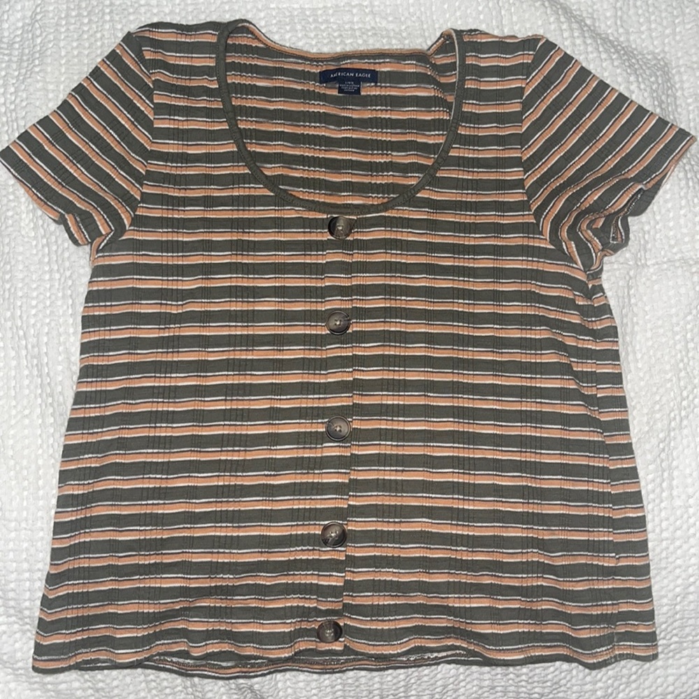 American Eagle Striped Button Baby Tee Size Large